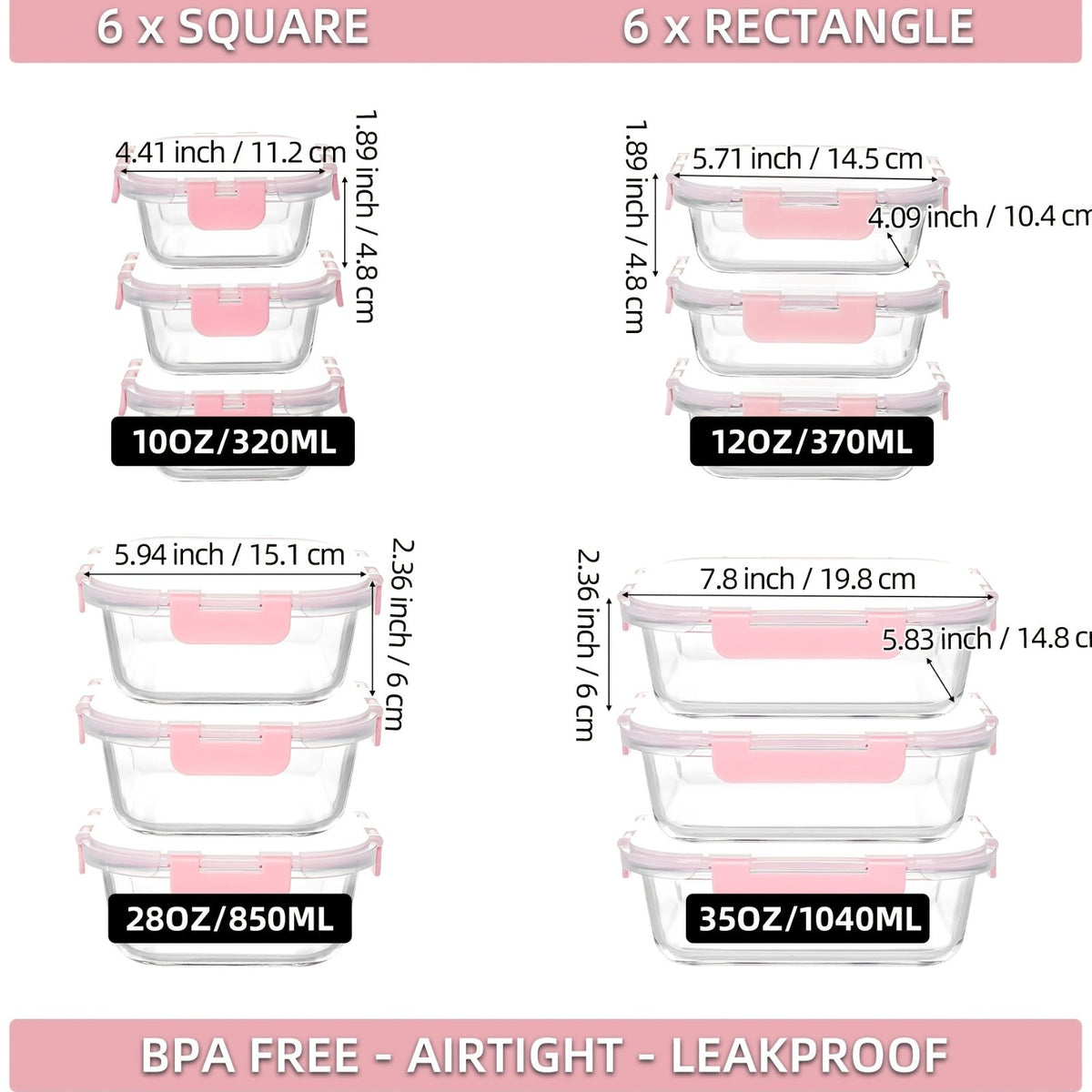 Borosilicate Glass Food Storage Containers 24-Pack (12 Bowls + 12 Airtight Lids) – Meal Prep Glass Bowls, Microwave & Dishwasher & Freezer Safe, BPA Free, Multi-Color Lids for Kitchen & Lunch