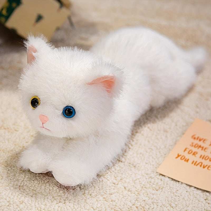 Realistic Cat Plush Toy Stuffed Animal - Cute Kitten Plushies for Kids, Soft Lifelike Cat Plush Doll in 6 Colors (Brown, Grey, Orange, Black, Black & White, White), Gift for Boys and Girls All Ages