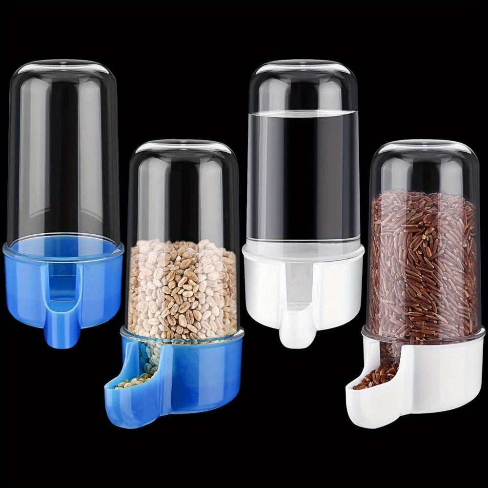 Automatic Bird Feeder with Transparent Water Reservoir 4-Pack - No Battery Self-Feeding Seed & Water Dispenser for Bird Cage - Parrot Parakeet Budgie Cockatiel Hamster Rodent Cage Accessory