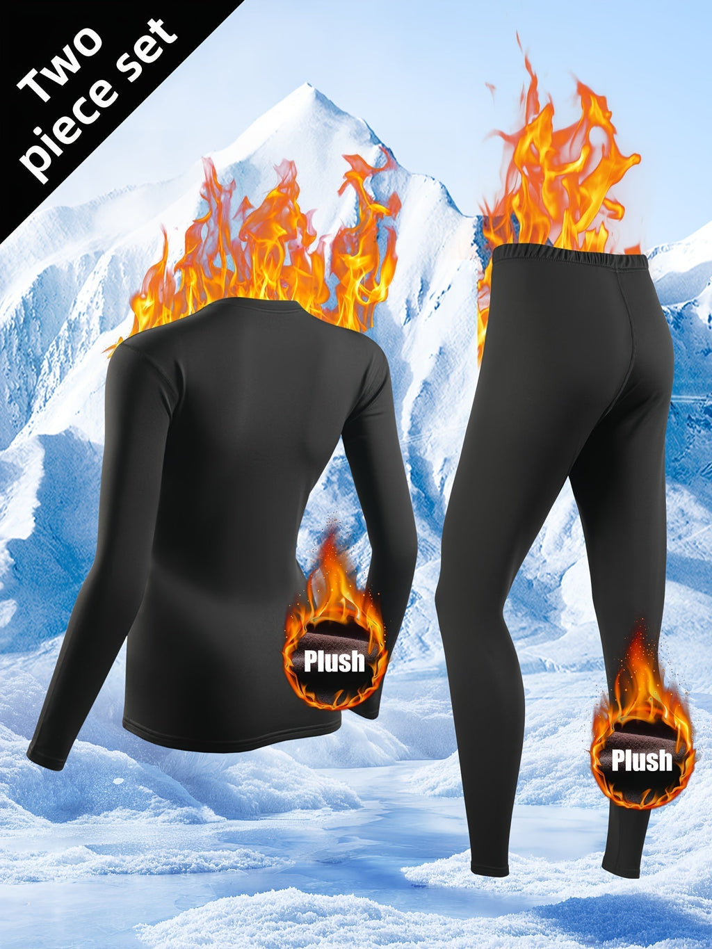 Women's Thermal Underwear Set 2 Piece Fleece Lined Leggings & Top, Compression Base Layer for Winter Sports Skiing Yoga Cycling, Warm Activewear Loungewear Sleepwear for Cold Weather
