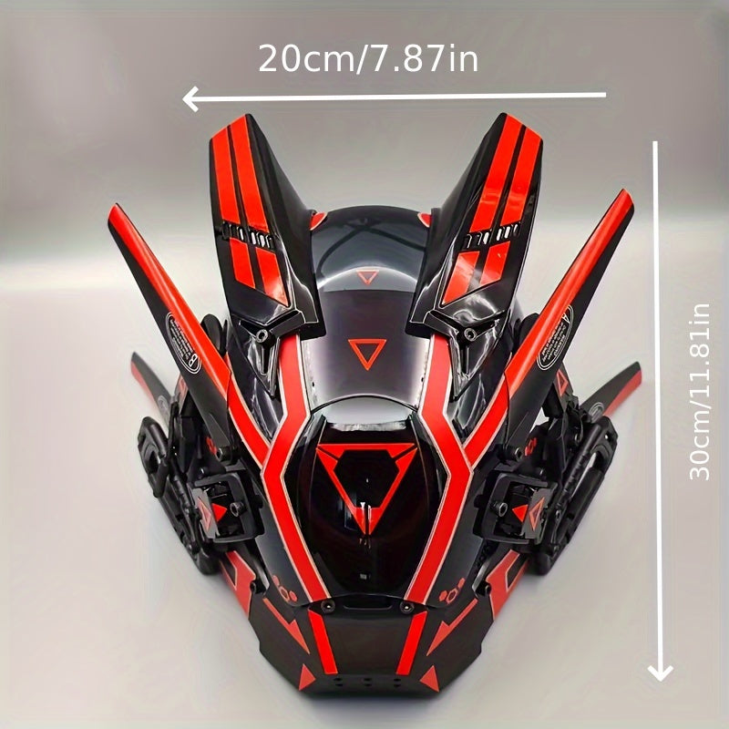Cyberpunk LED Mask with Horns & Tassels Red and White Futuristic Headwear – Halloween Cosplay Costume, Rave Party Festival Mask, Photography Prop, Dress-Up Accessory & Collectible Gift