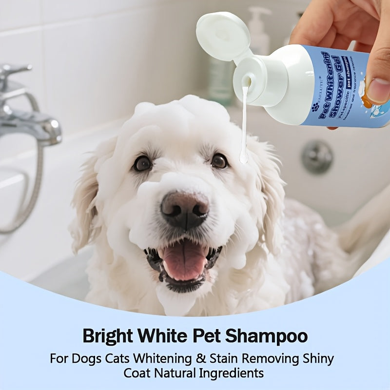 Pet Whitening Shampoo for White Fur Dogs & Cats - Professional Brightening Coat Cleanser to Remove Yellow Stains & Odor, Natural Mild Formula Safe for Sensitive Skin, Puppies & Kittens, 80g Grooming Shampoo