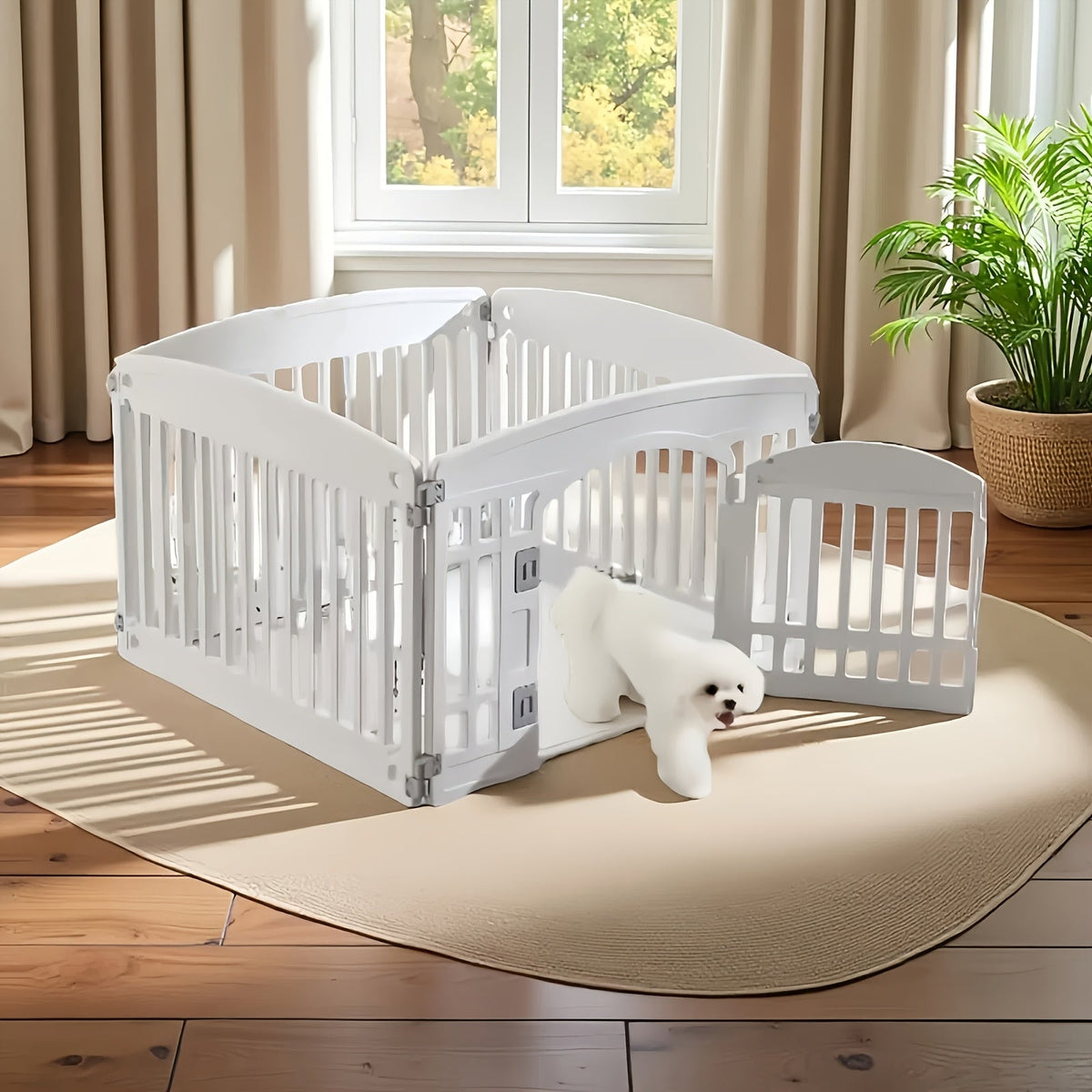 4 & 6 Panel Dog Pen Expandable Non-Slip Bottom Portable Indoor Outdoor Puppy Playpen with Safety Locking Door for Medium Dogs – Black & White