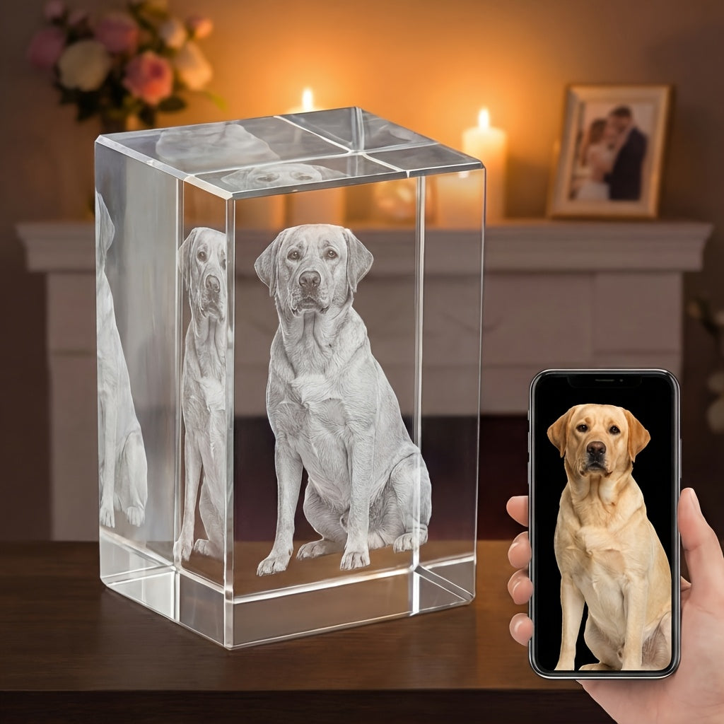 Personalized Crystal Cube with Custom Engraving - 3D Pet Memorial Gift for Dogs & Cats, Unique Keepsake for Valentine's Day, Mother's Day, Birthday, Custom Photo Crystal Cube for Pet Lovers