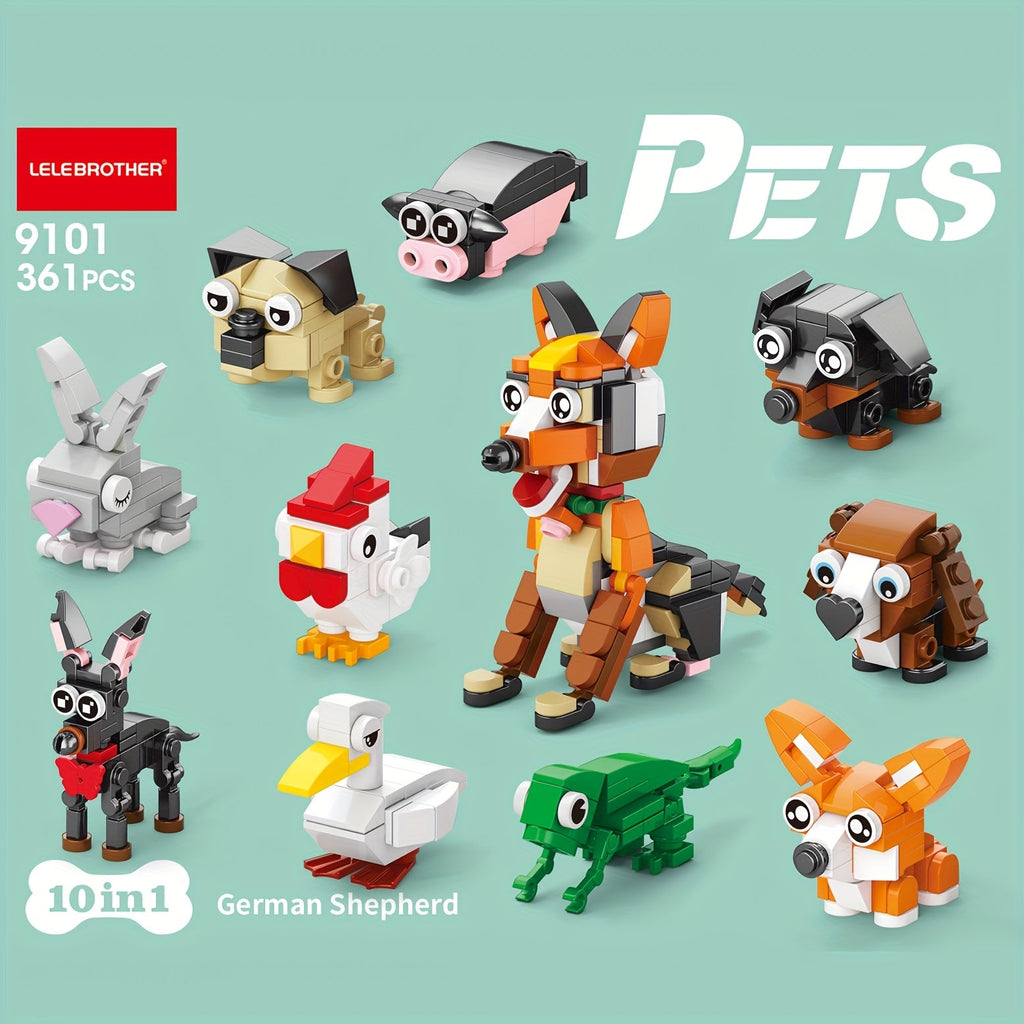 10-in-1 Mini Cute Pet Series Building Block Set – STEM Assembly Toy, 10 Small Models or 1 Large, Kids Gift for Birthday Christmas Halloween Thanksgiving, Desktop Ornament
