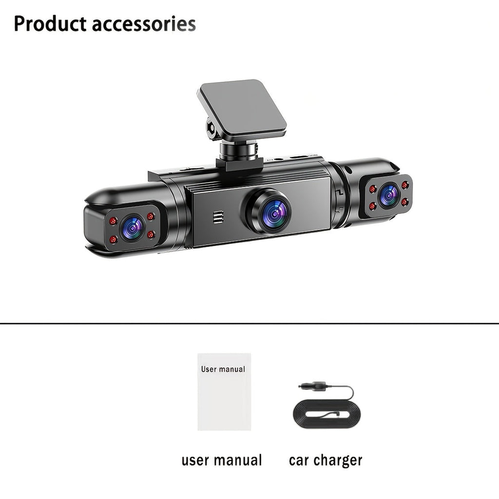 360° Panoramic Dash Cam 3/4 Lens 1080P HD with Quad-Split Screen, HD Night Vision, WDR & G-Sensor – Full Coverage Front, Rear, Left & Right Loop Recording – Rideshare & Fleet Ready – Velora