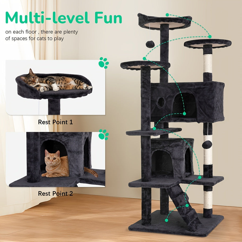 Multi-Level Cat Tree Tower with Scratching Post, Perches & Plush Apartments – Space-Saving Indoor Cat Climbing Frame & Activity Center, Heights 36–80 Inch, 6 Colors