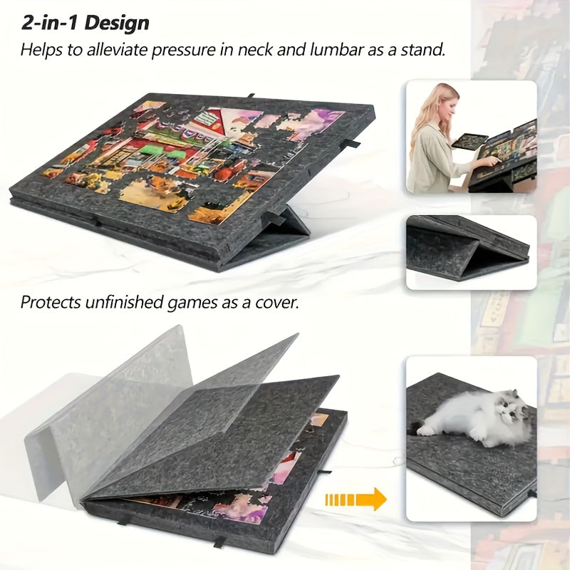 1000pcs Puzzle Table 2-in-1 Tilting Design with Stand Lid & 6 Drawers Ultralight Portable Puzzle Board for Adults Ergonomic Jigsaw Puzzle Accessory Gift for Puzzle Lovers – Natural & Grey