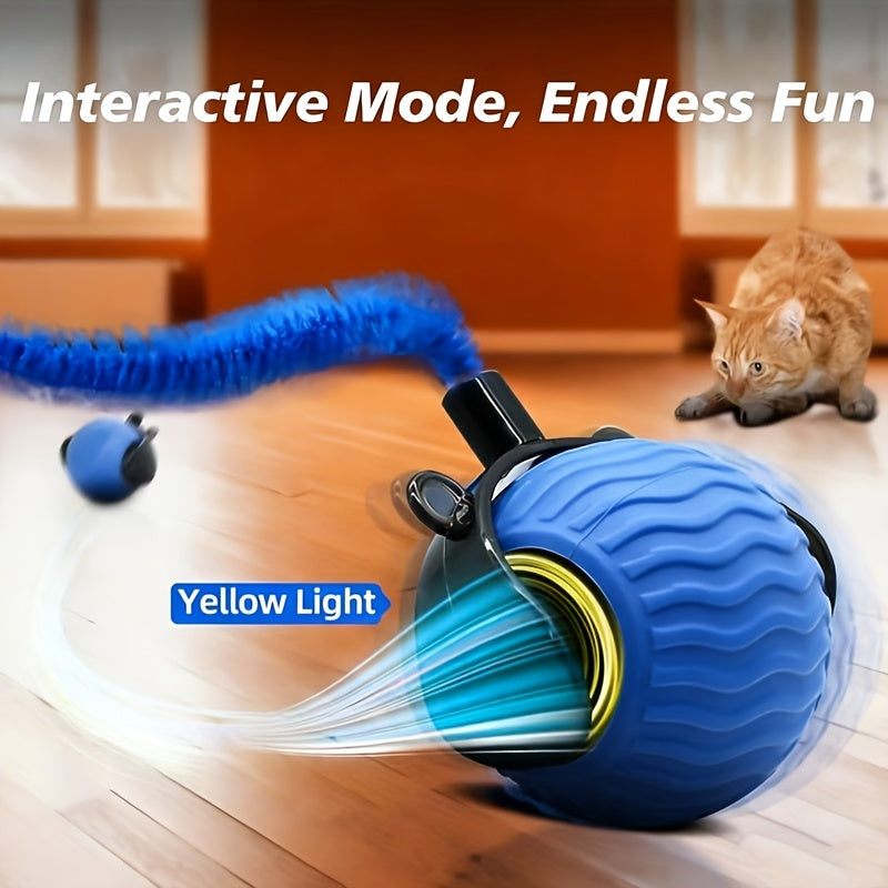 Automatic Moving Ball Cat Toy 360 Rolling Interactive Indoor Cat Toy with Tail Dual Speed Adjustment Boredom Buster for Indoor Cats Blue Orange