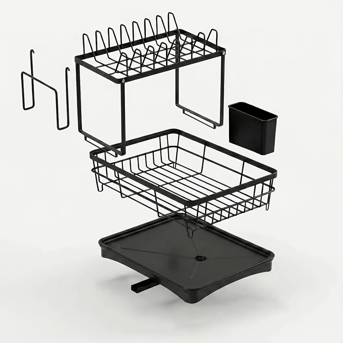 2-Tier Dish Drying Rack for Kitchen Counter with Drainboard Drain Mat Knife Fork Cup Holder Utensil Organizer Dish Drainer Kitchen Gadget Gift for Women Mother's Day