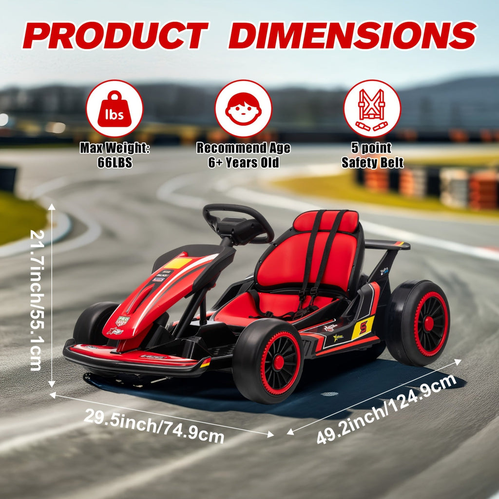 MUKIDY 24V Electric Go-Kart for Kids - 250W Drift Cart for Ages 6-12, All-Terrain EVA Wheels, 5-Point Safety Belt, Soft Start, Music & Horn, Battery Powered Outdoor Ride-On Toy | Best Gift for Boys Girls