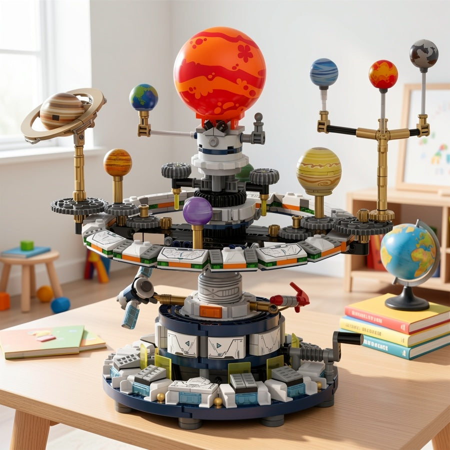 Solar System Building Blocks Mechanical Gear Planetarium Model with Planetary Orbit System STEM Educational Assembly Toy for Astronomy Kids Adults Birthday Gift