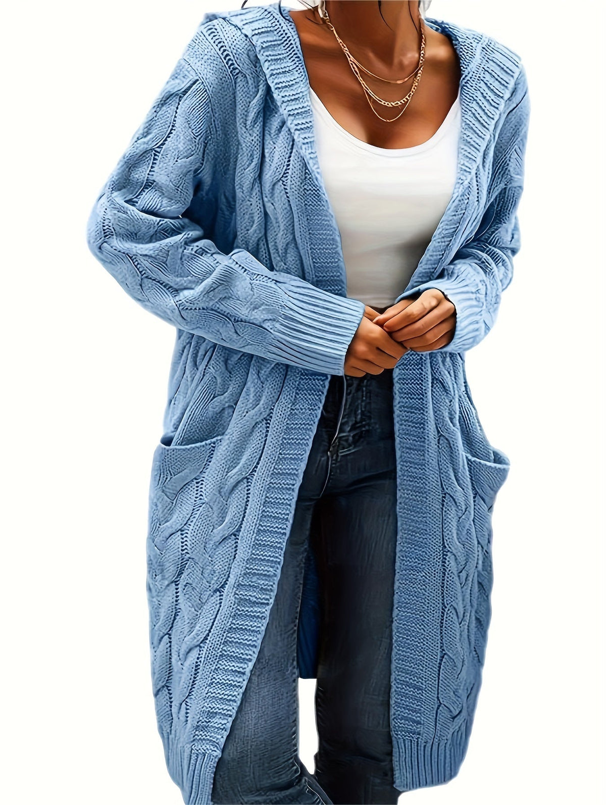 Women's Collarless Knit Cardigan – Minimalist Solid Color Polyester Casual Open Layer for Fall & Winter in 19 Colors