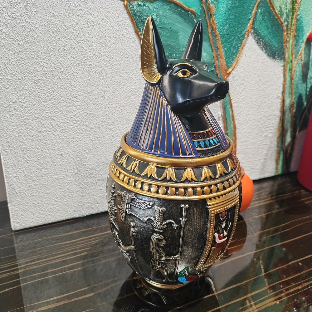 Pet Urn for Ashes Egyptian Pharaoh Anubis God Figurine - Decorative Resin Memorial Urn for Cat & Dog Cremation Ashes, Unique Home Decor Keepsake Jar, Meaningful Pet Loss Sympathy Gift