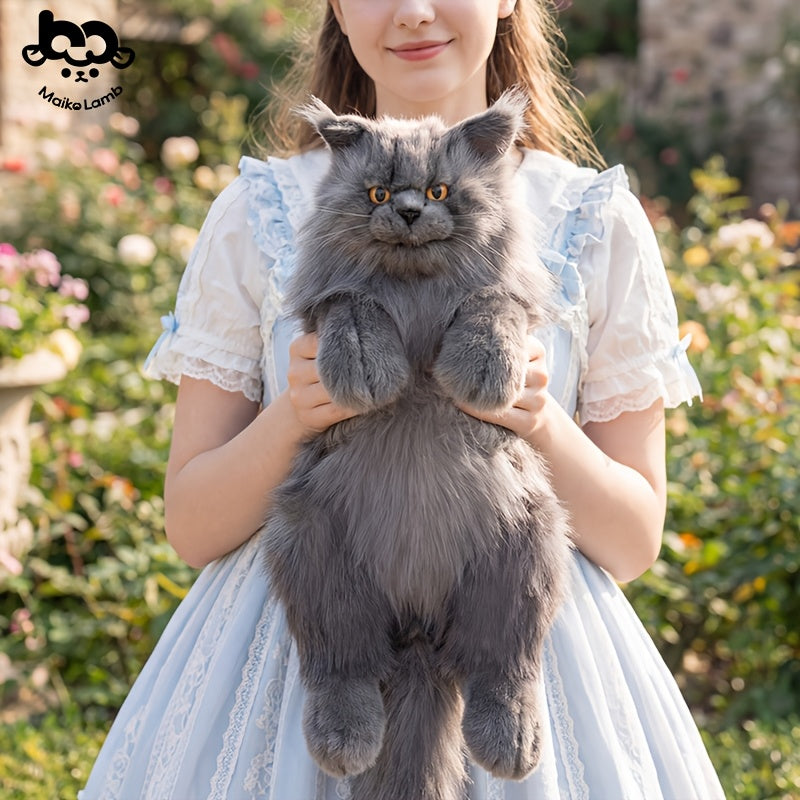 Realistic Black Maine Coon Cat Plush Backpack - Cute Animal-Shaped Handmade Soft Polyester Large Capacity Bag with Gift Box & Comb | Birthday Halloween Christmas Gift for Girls & Cat Lovers