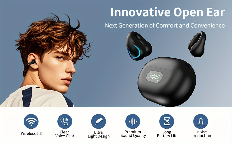 Open-Ear Wireless Earphones Bluetooth 5.4 TWS 360 Degree Ambient Awareness ENC Clear Calls Touch Control All-Day Comfort Sport Fitness Earbuds Secure Fit Truly Open Design