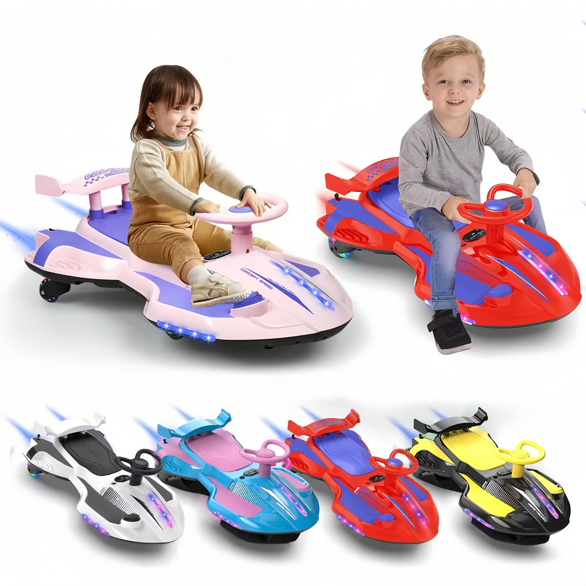 12V Electric Rocking Car for Kids - 2-in-1 Ride-On & Rocking Toy with Foot Pedal, Dual Speed, Water Spray, Flashing Lights, Music & Anti-Tip Design | Boys & Girls Ages 3+ | Max 5MPH