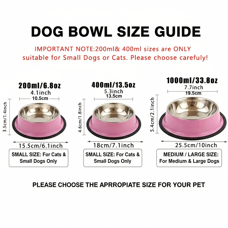 Personalized Stainless Steel Dog & Cat Bowl - Custom Engraved Pet Name Bowl with Paw Print Heart Crown Design, Anti-Tip Non-Slip, 200ml/400ml/1000ml, Food & Water Dish Gift