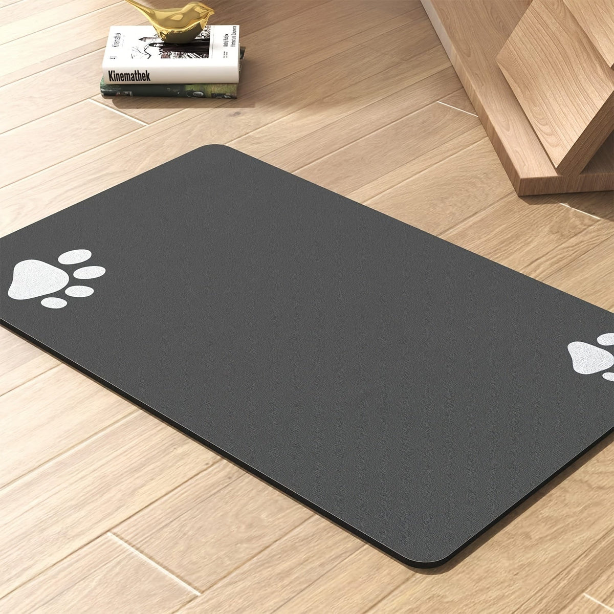Paw Print Pet Feeding Mat — Quick-Dry Absorbent Rubber Bowl Mat for Dogs & Cats, Non-Slip Stain-Resistant Easy-Clean Feeding Pad | Home Decor Gift