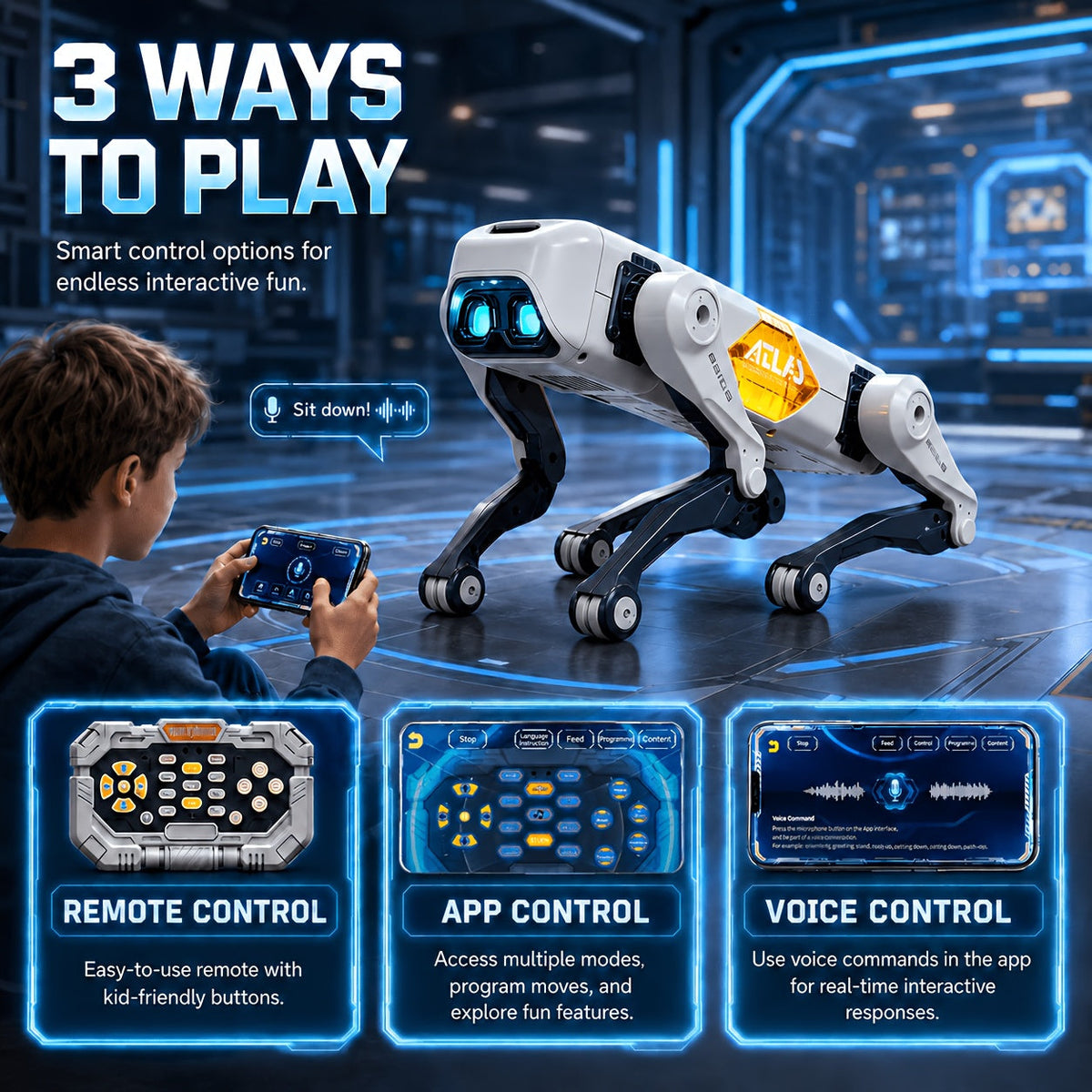 Smart Robot Dog 2.4GHz Remote Control Stunt Dog with AI Voice Control Smartphone App Dancing Music LED Lighting Programmable STEM Toy Gift for Kids Adults