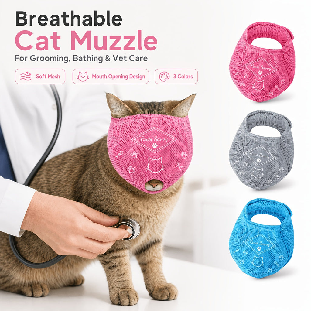 Cat Muzzle for Grooming - Adjustable Breathable Anti-Bite Cat Grooming Mask with Mesh Design, Comfortable Pet Care Hood for Nail Trimming, Bathing, Vet Visits & Cleaning, Christmas Holiday Print Gift