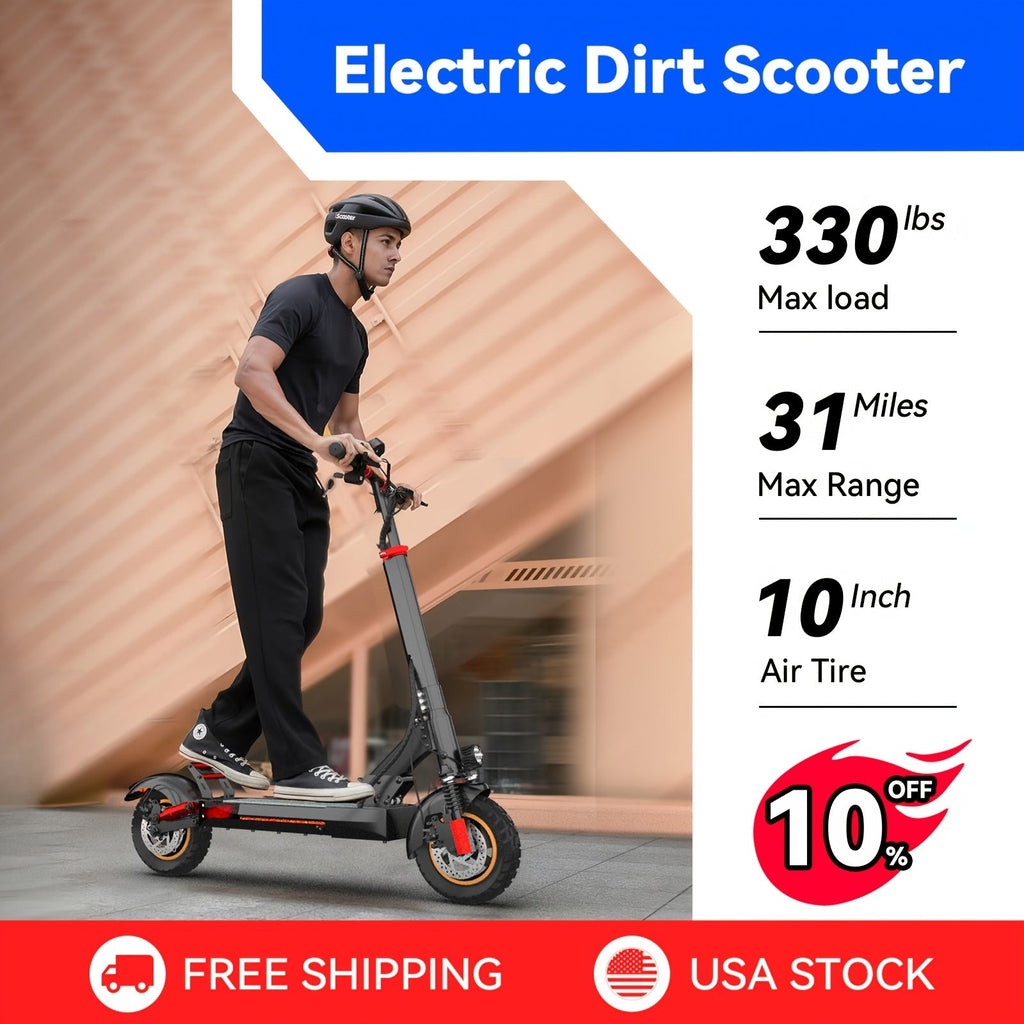 Electric Scooter for Adults 25 MPH 300 Lbs Capacity – 10 Inch Off-Road Foldable E-Scooter with 10AH/15AH Battery, 30-40 Miles Long Range, Heavy Duty Commuter & Trail Scooter for Men