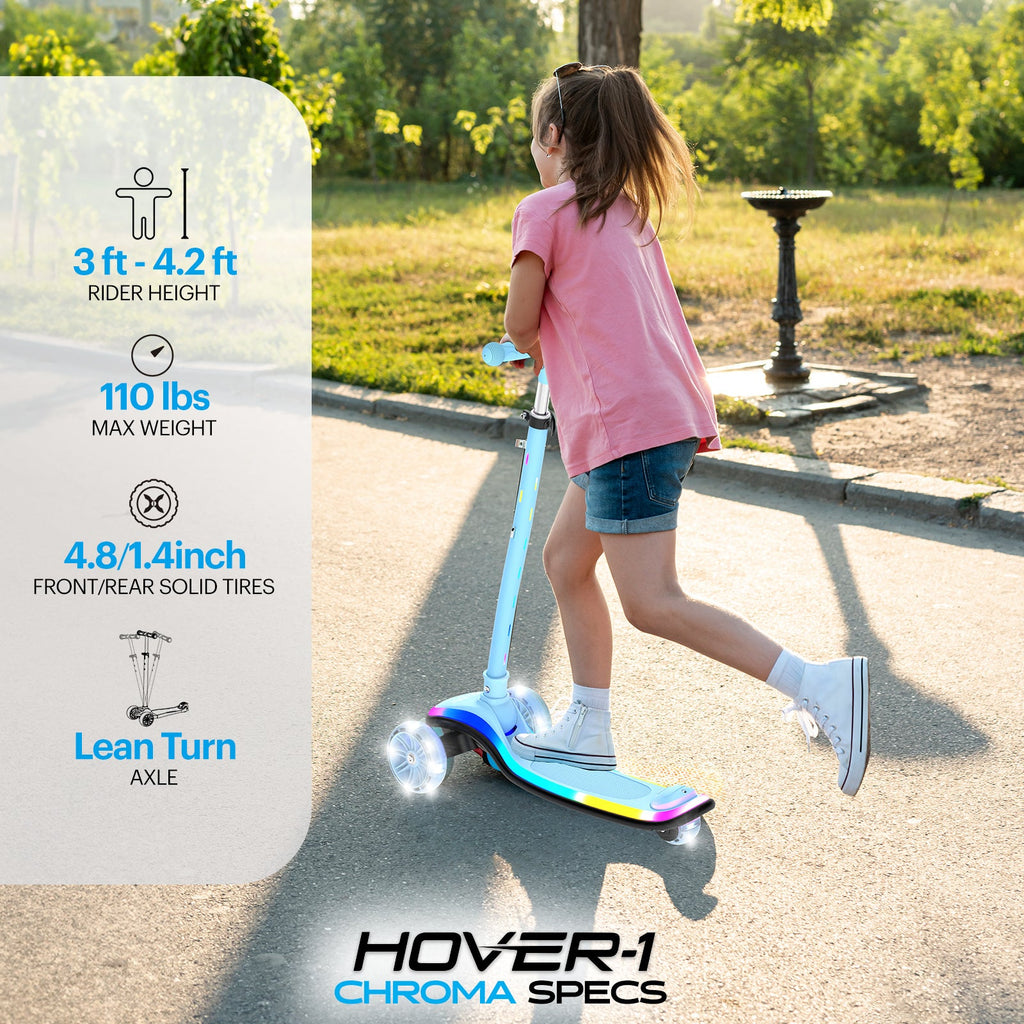 Kids Kick Scooter with Multicolor LED Wheel Lights for Ages 3 and Up - Adjustable Height Handlebars, Rear Foot Brake, 110 LB Capacity, Folding Design - Black, Blue, Purple