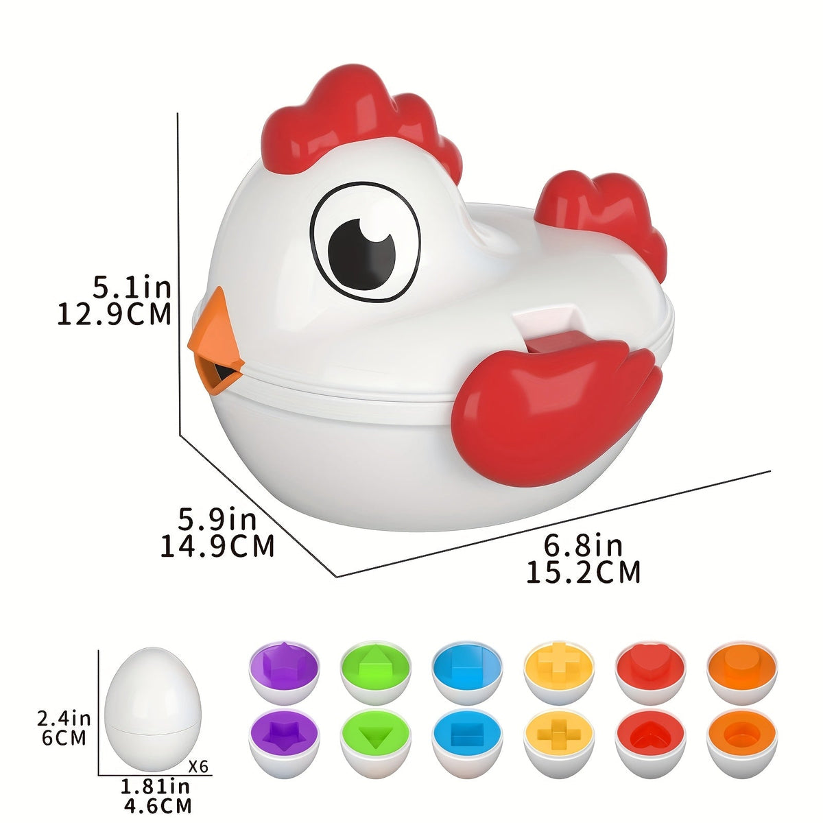 Toddler Easter Eggs Toy Chicken Color Matching Shape Sorter with 6 Colorful Eggs Fine Motor Skills Sensory Educational Learning Toy for Baby Girls Boys Kids Ages 1 2 3 Easter Basket Stuffer Gift