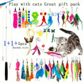 Interactive Cat Wand Toy Set Retractable Rod with Random Feather Replacement Heads for Indoor Cats Exercise Play No Battery Required Choose 5 10 15 20 or 25 Heads