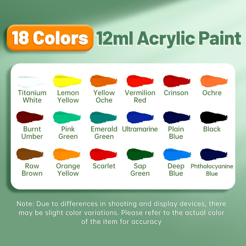 Acrylic Paint Set 12 18 24 or 36 Colors – Fade-Resistant Non-Toxic Tubes for Canvas Wood Rock Fabric Ceramics Clothing Wall Art – Beginner & Professional Artist Supplies