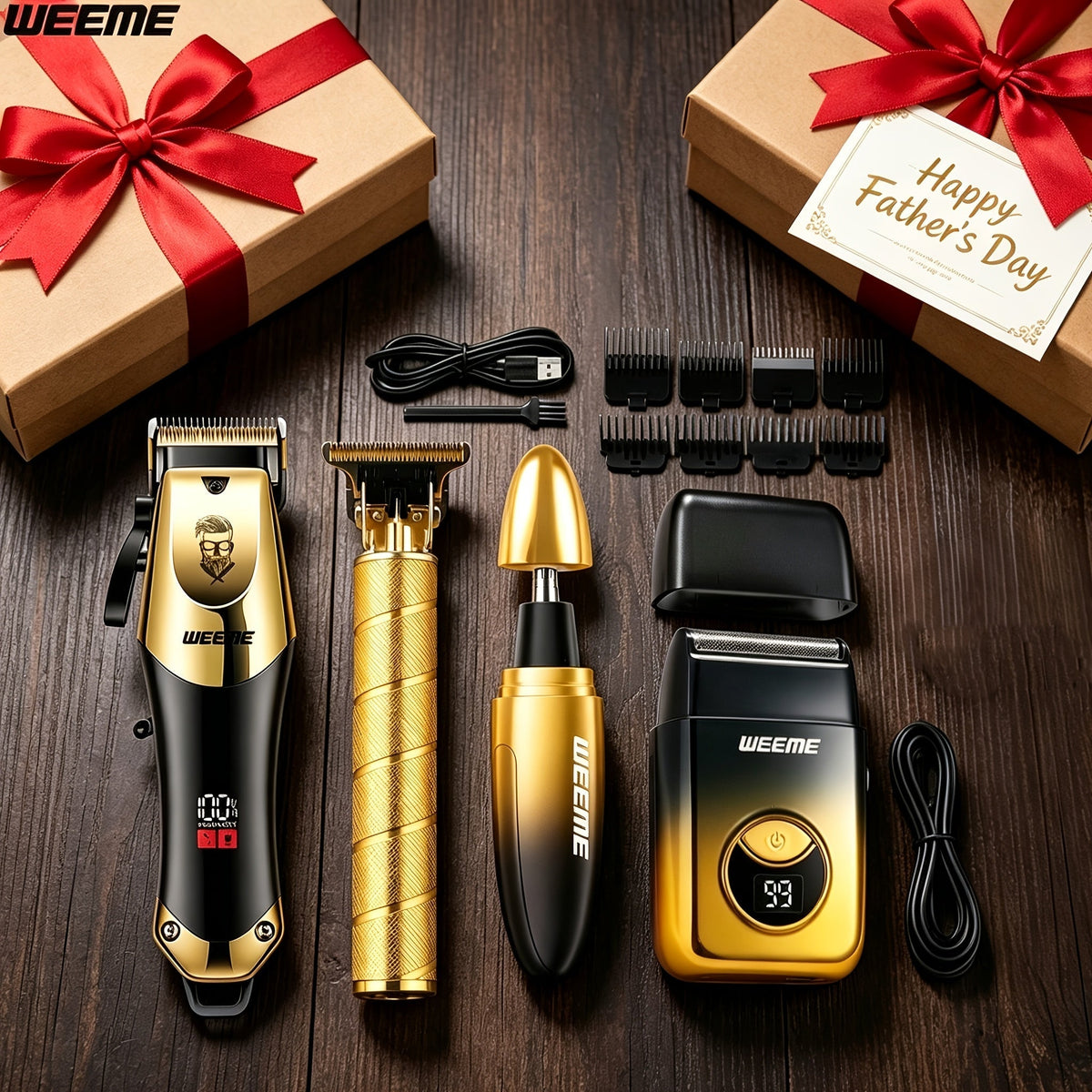 Men's Electric Hair Clipper Grooming Set USB Rechargeable Cordless Nose Hair Trimmer Shaver Kit 2/4/5-Piece Professional Lithium Battery Father's Day Birthday Gift for Men Home Barber