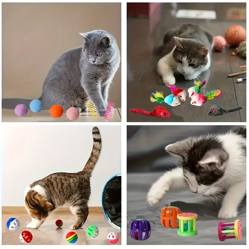 Cat Toy Mixed Bag 100 Pack - Random Variety of Plastic & Plush Toys with Feathers for Cats, Multi-Cat Household Interactive Self-Entertainment Toy Assortment, Kitten Play Set