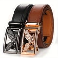 2pcs Men's Genuine Leather Belt Set with Automatic Ratchet Buckle – Adjustable Comfort Fit for 30"-44" Waist, Business & Casual Dress Belts in Black Light Brown & Black Dark Brown