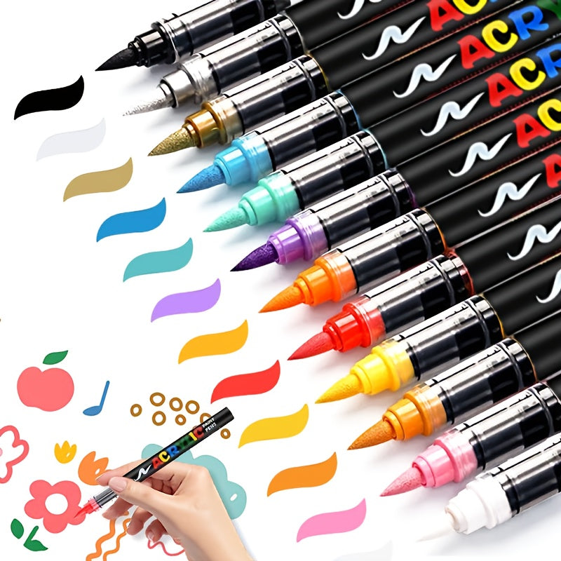 Acrylic Paint Markers Brush Tip – 12/24/36/48/60/72/120/168 Colors for Rock, Metal, Glass, Wood, Canvas, Ceramic & Plastic, DIY Hand-Painting Art Supplies, Back to School Halloween Christmas Birthday Gift