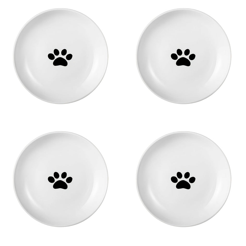 Ceramic Cat Bowl Set of 4 with Paw Print Design – Whisker-Friendly Pet Food & Water Dish for Dry & Wet Food, Multi-Bowl Feeding Set for Cats & Small Dogs, Dishwasher Safe & Easy to Clean