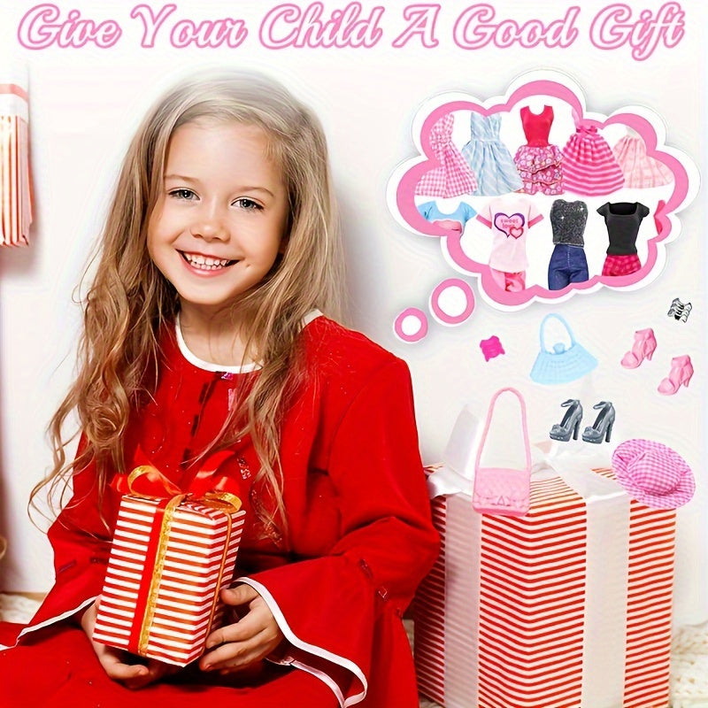 20pcs Fashion Doll Clothes and Accessories Set for 11.5-12 Inch Dolls - 5 Dresses 3 Tops 3 Pants 7 Pairs Shoes 2 Bags, Random Style Doll Outfit Gift for Girls, Christmas Birthday Present, Doll Not Included