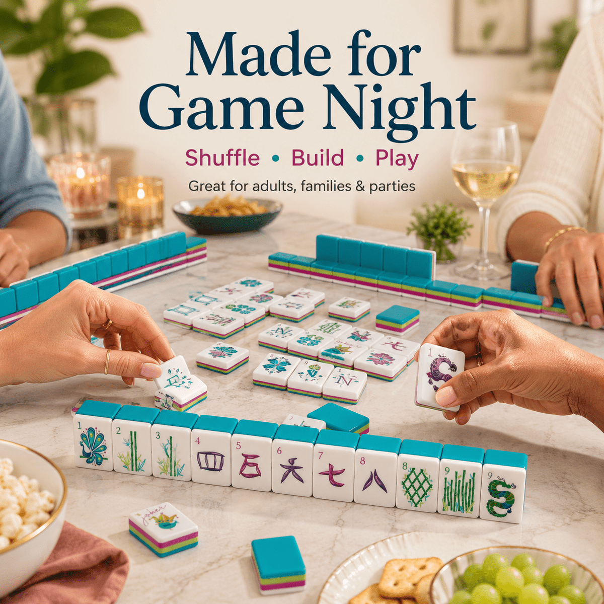 160-Tile American Mahjong Set with 4 Dice & Peacock Artwork – Colorful Layered Glossy Tiles, Tabletop Board Game for Family Game Night, Friends Party, Holiday Gift Idea for Adults