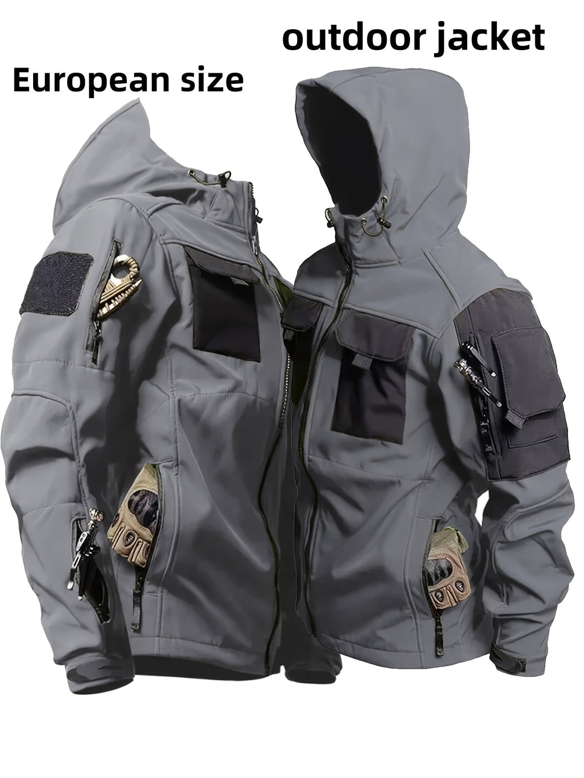 Men's Tactical Jacket Windproof Ripstop Hooded Shell Coat - Scratch-Resistant Outdoor Jacket with Multiple Utility Pockets for Camping, Hiking, Survival & Tactical Training, Sizes S-XXXL