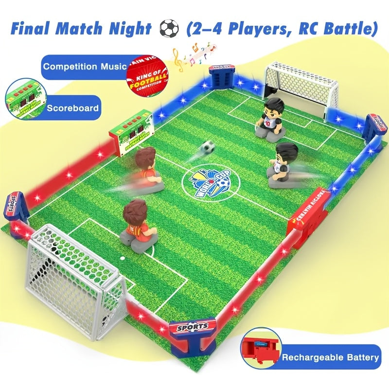 RC Foosball Table Game Multiplayer Light-Up Soccer Board with Goal Sound Effects, Rechargeable Remote Control Football Game – Tournament Style Party Game Gift for Kids, Adults & Soccer Players