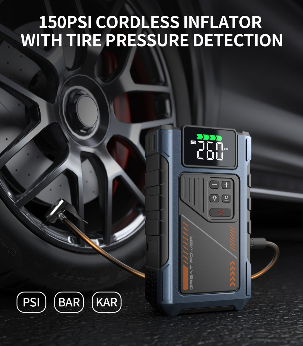 8000A Portable Jump Starter with Air Compressor – 12V Battery Booster for 8.0L Gas & 6.5L Diesel, USB Ports, LED Flashlight, Jump Box for Cars, Trucks & SUVs