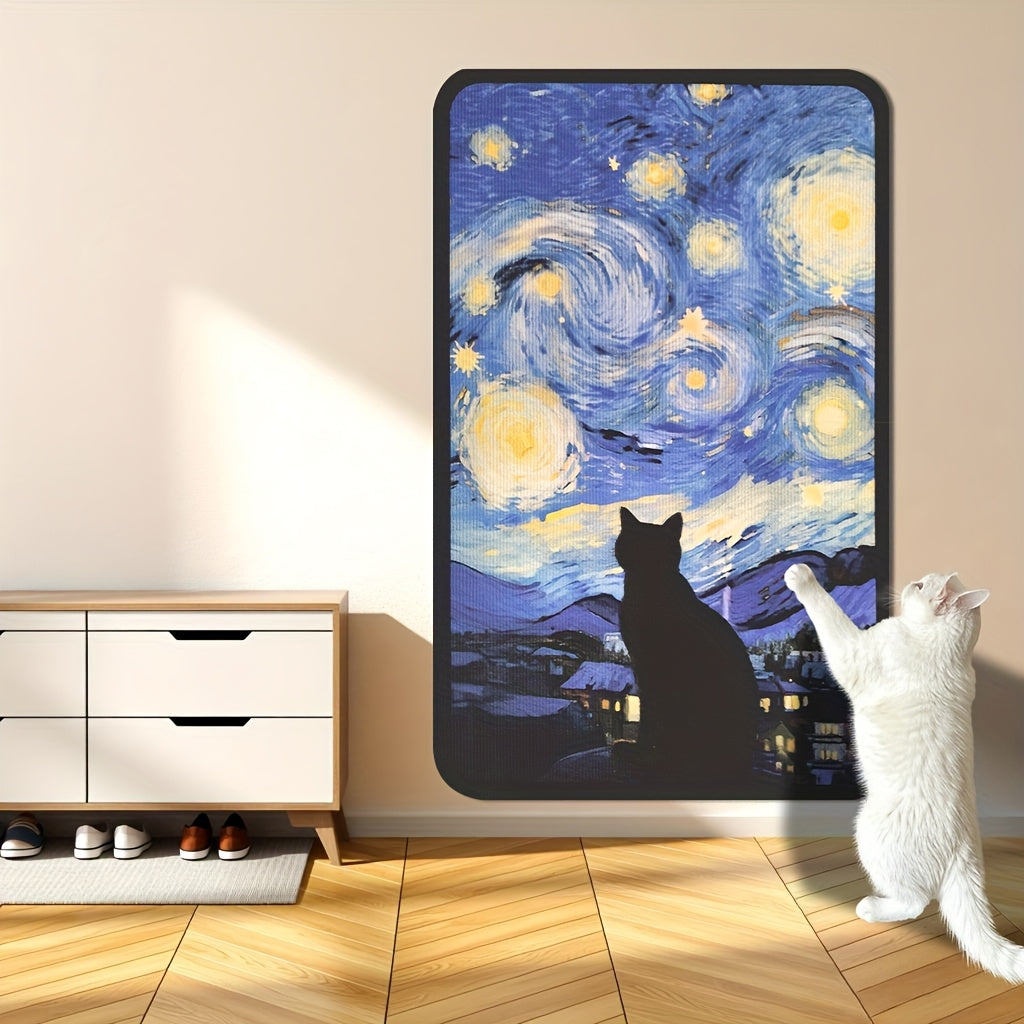 Cat Scratching Mat Self-Adhesive – Durable Sisal Scratch Pad for Indoor Cats to Sharpen Claws & Play, 20x31.5 Inch Large Cat Scratcher Board, Starry Sky / Pearl Cat / Sunflower Designs, Interactive Cat Toy
