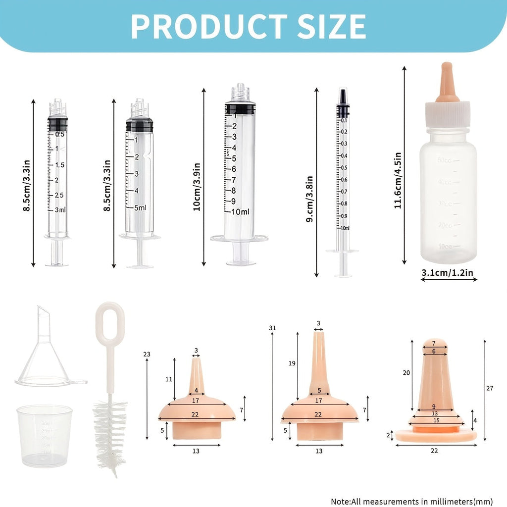 11-Piece Newborn Pet Nursing Kit - Kitten & Puppy Milk Bottle Feeder Set with Spare Nipples & Cleaning Brushes, Neonatal Animal Feeding Supplies for Baby Kittens, Puppies, Squirrels & Small Animals