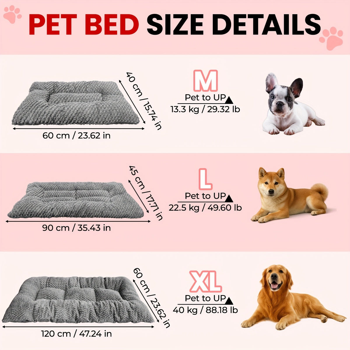 Extra Large Plush Dog Crate Pad Mattress - Thickened Ultra-Soft Polyester Dog Bed for Small Medium Large Dogs & Cats, Oversized Rectangular Kennel Mat with Reversible Pillow, Non-Slip Washable Pet Bed