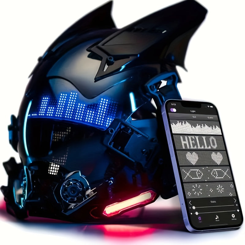 LED Cyberpunk Mask Wireless Control Light-Up Halloween Costume Mask – Rave Party Mask, Bar Club Stage Props, Role-Playing Photo Prop, Futuristic Sci-Fi Face Mask for Adults, Black Mask with LED Lights