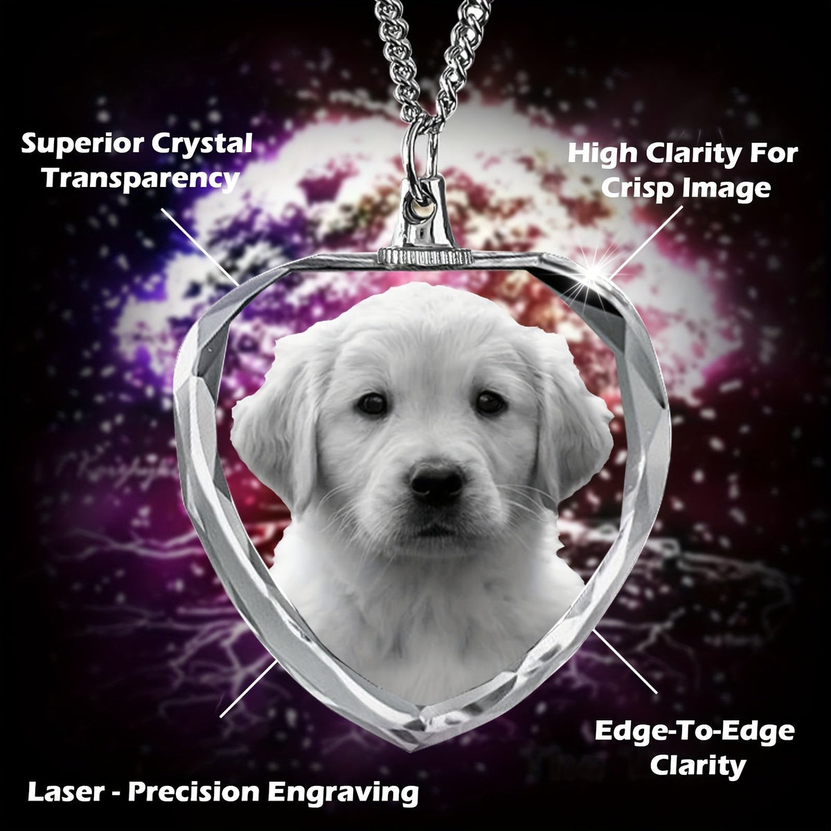 Custom Pet Photo Necklace – Personalized 2D Crystal Picture Pendant, Eternal Memorial Jewelry for Beloved Dogs & Cats, Heartfelt Sympathy & Remembrance Gift for Pet Loss