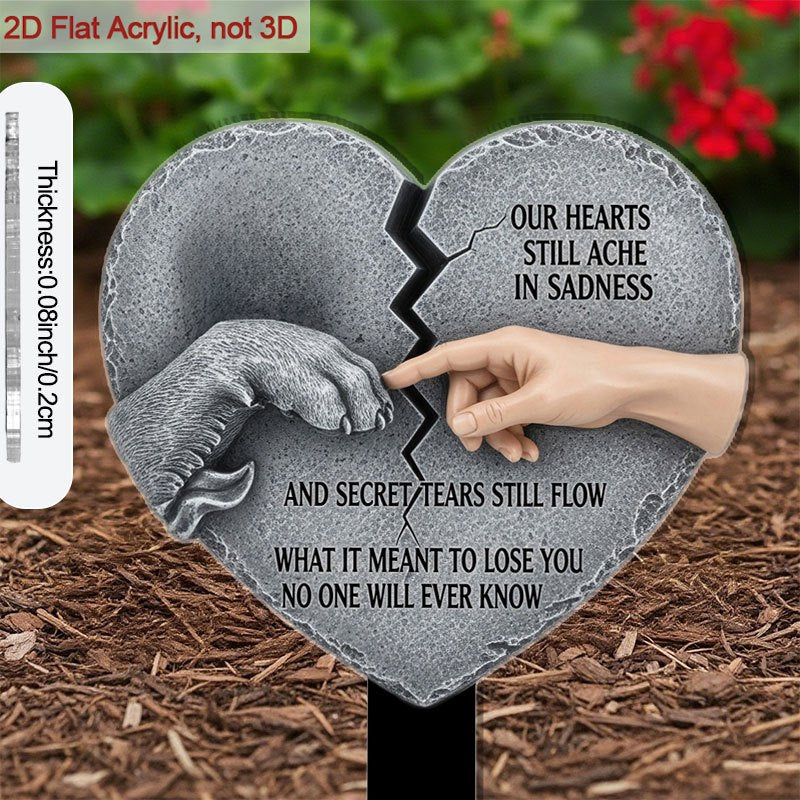 Acrylic Memorial Plaque for Grave Sites - 9 Inch Hand and Paw Touching Heart Design Outdoor Grave Marker, Pet Loss Gift, Sympathy Remembrance Decor Tribute for Deceased Loved Ones and Pets, 2D Flat