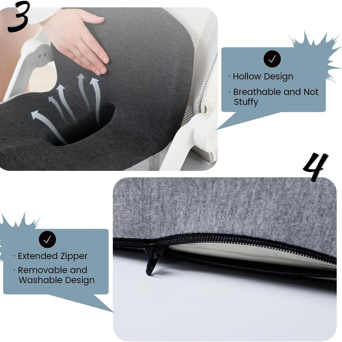 Ergonomic Memory Foam Seat Cushion with Back Support – Non-Slip Office Chair Gaming Chair Car Seat Pad for Hip & Tailbone Pain Relief, Long Sitting Comfort