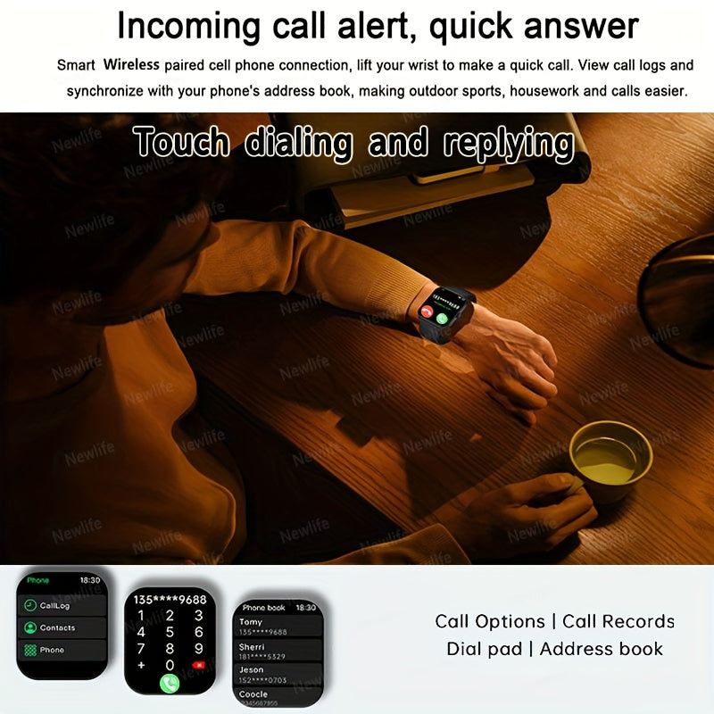 Smartwatch 1.83 Inch Full Touch Screen Wireless Calling Message Reminder Heart Rate Sleep Monitor Pedometer Multi-Sport Modes USB Rechargeable Fitness Watch for Men Women