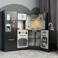 Wooden Corner Play Kitchen Set for Kids – Real Lights & Sounds, Double-Door Fridge, Ice Maker, Stovetop, Oven, Microwave & Accessories – ASTM & CPSIA Safe – Best Birthday Gift for Boys & Girls