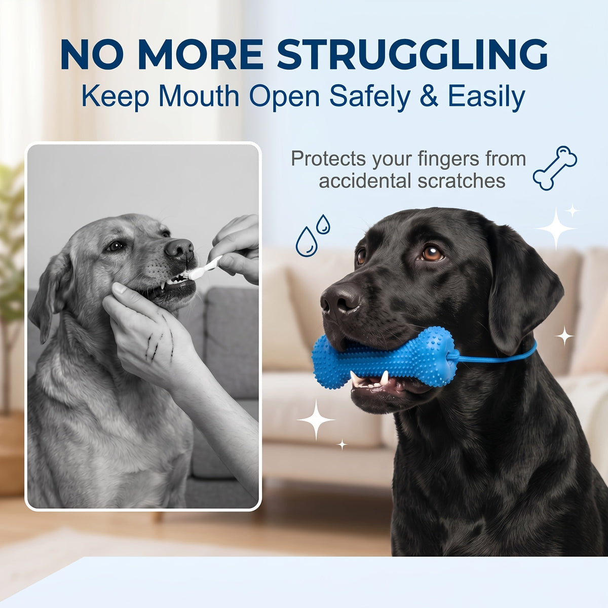 Dog Teething Chew Stick and Teeth Cleaning Brush Set 2 Pack - Durable Chewable Dog Toothbrush with Mouth-Open Strap for Easy Brushing, Dual-Purpose Dental Care Toy for Dogs, Random Color